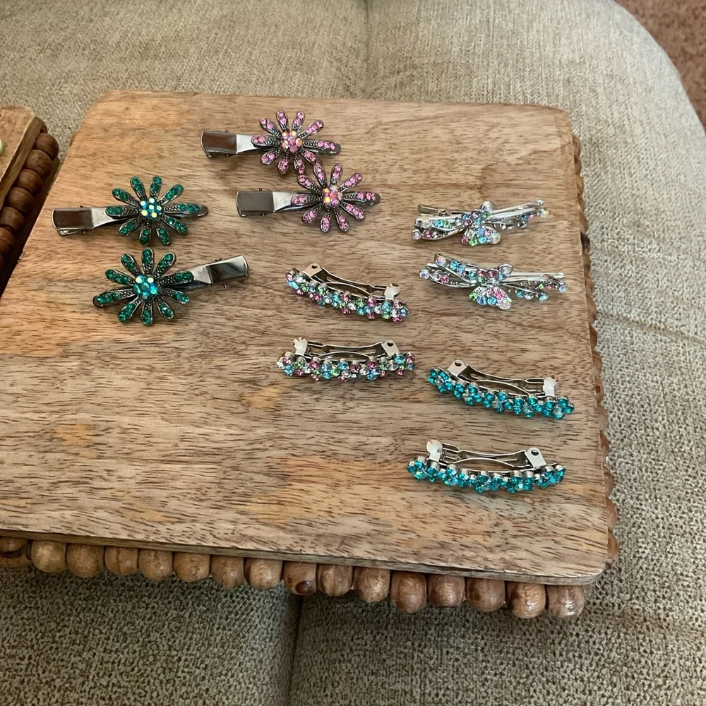 Vintage Hair Accessories, Rhinestones, Barrettes, banana clips, multicolor